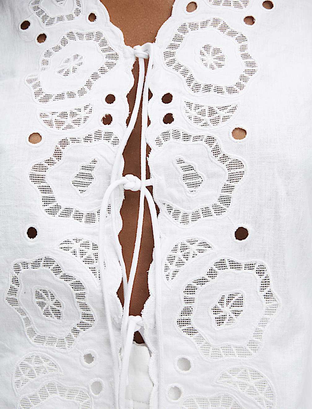 Linen Rich Cutwork Detail Top