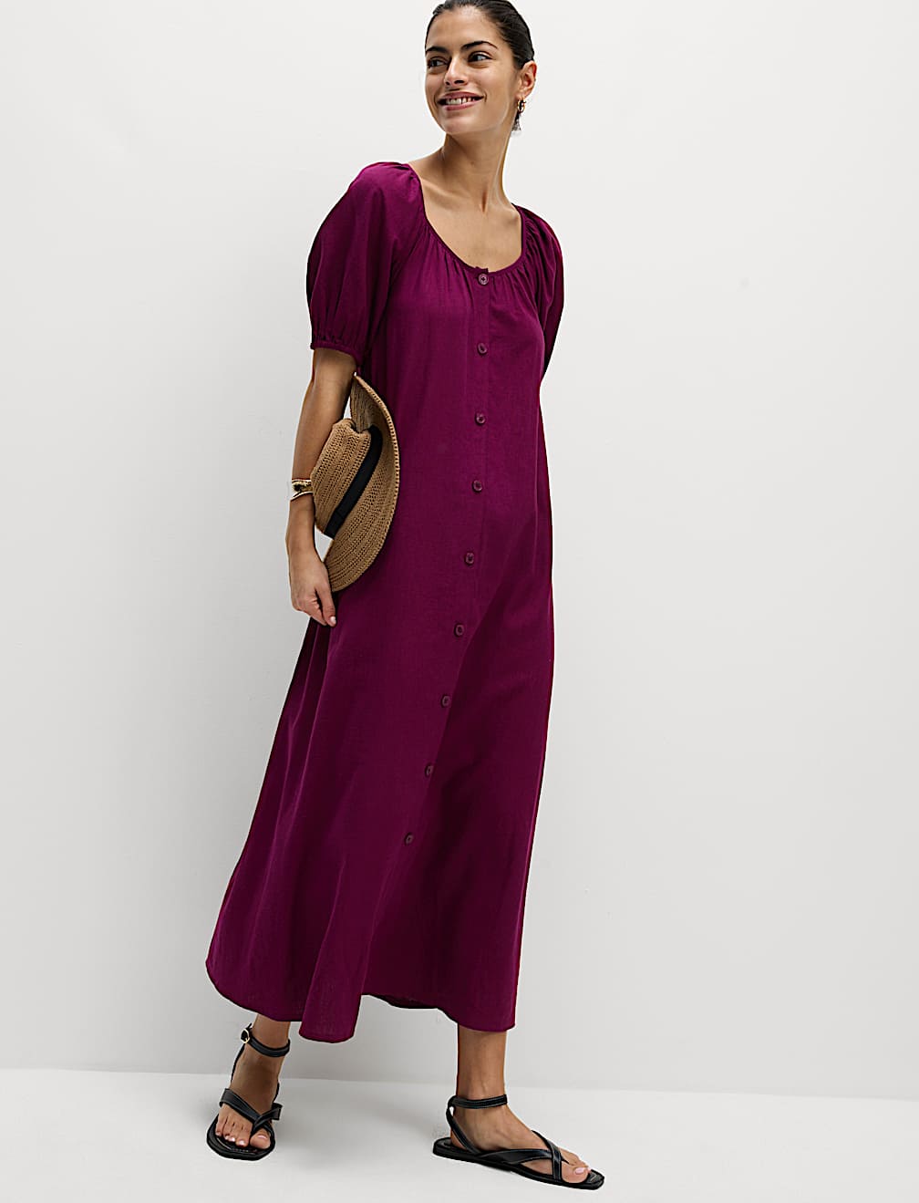 Linen Rich Midi Swing Dress