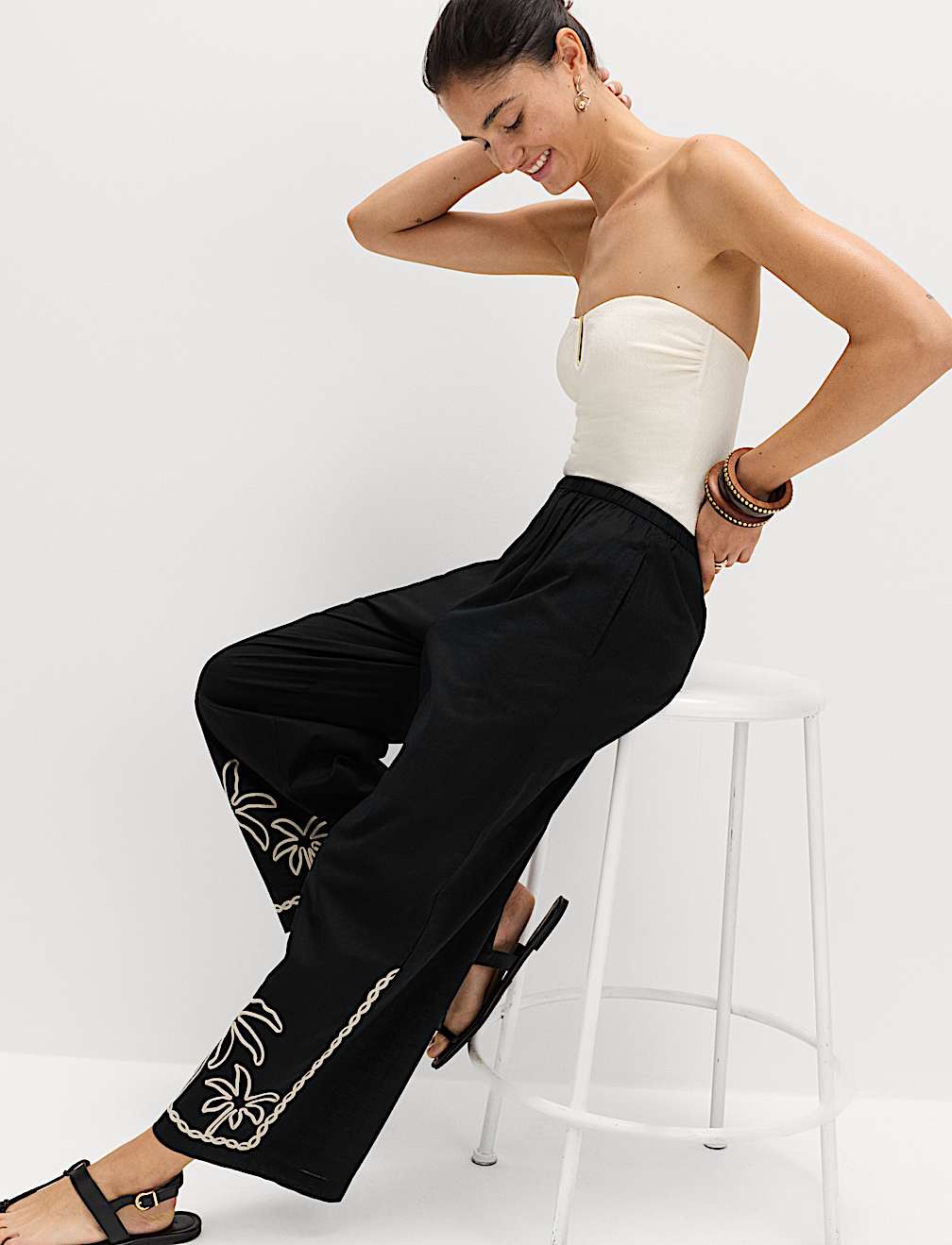 Pure Cotton Embroidered Beach Trousers