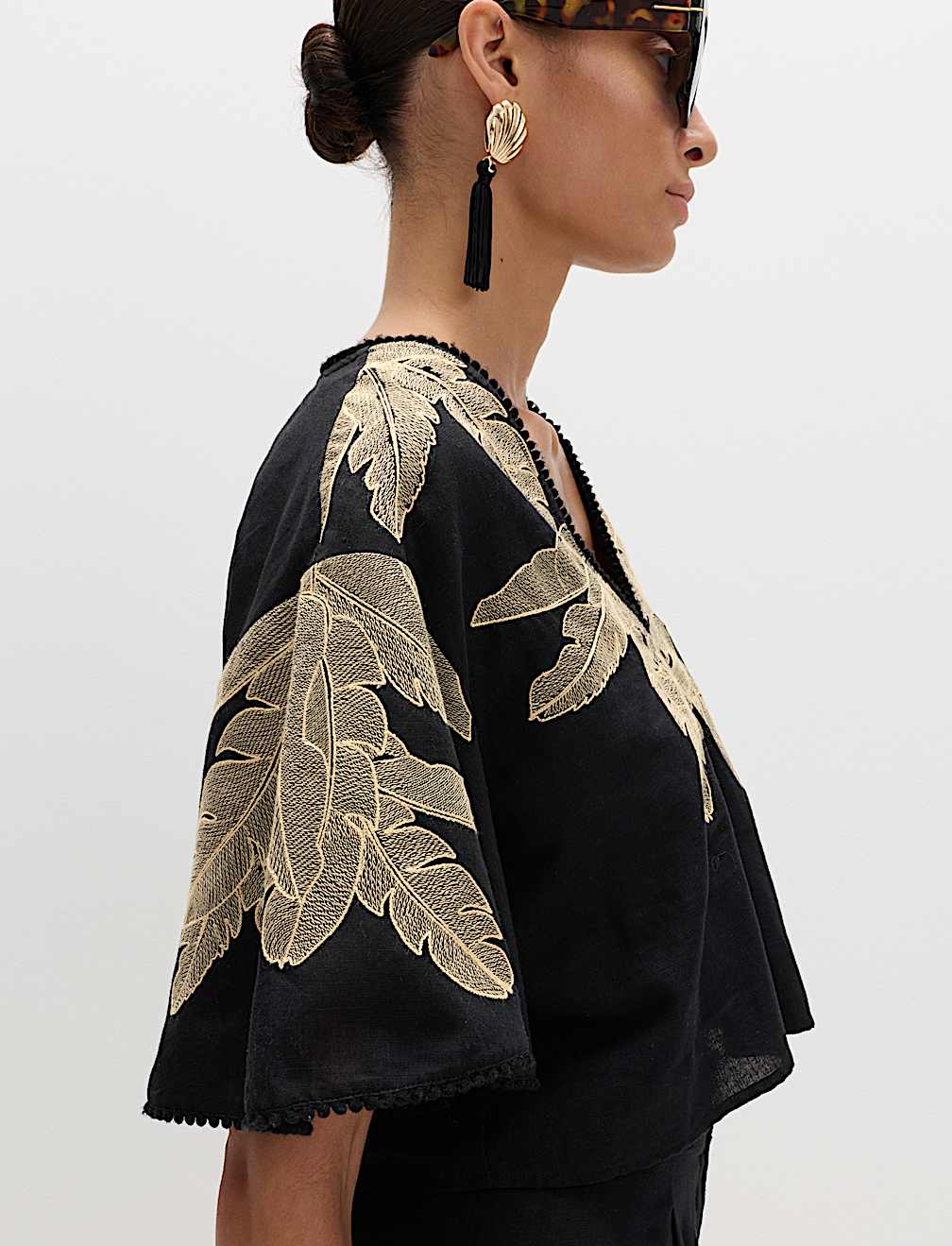 Cotton Rich Palm Embroidered Beach Top