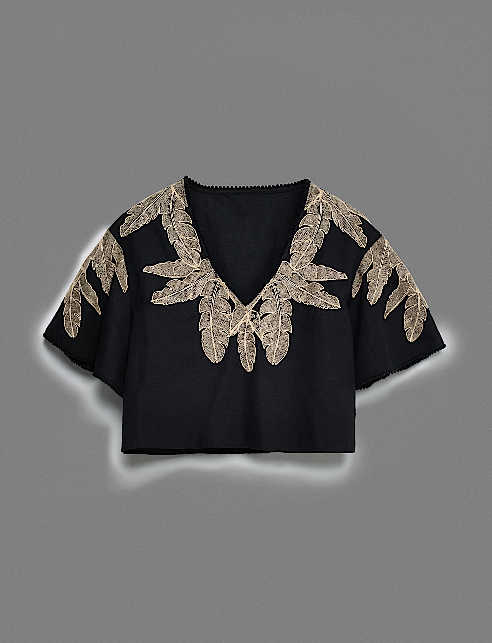 Cotton Rich Palm Embroidered Beach Top
