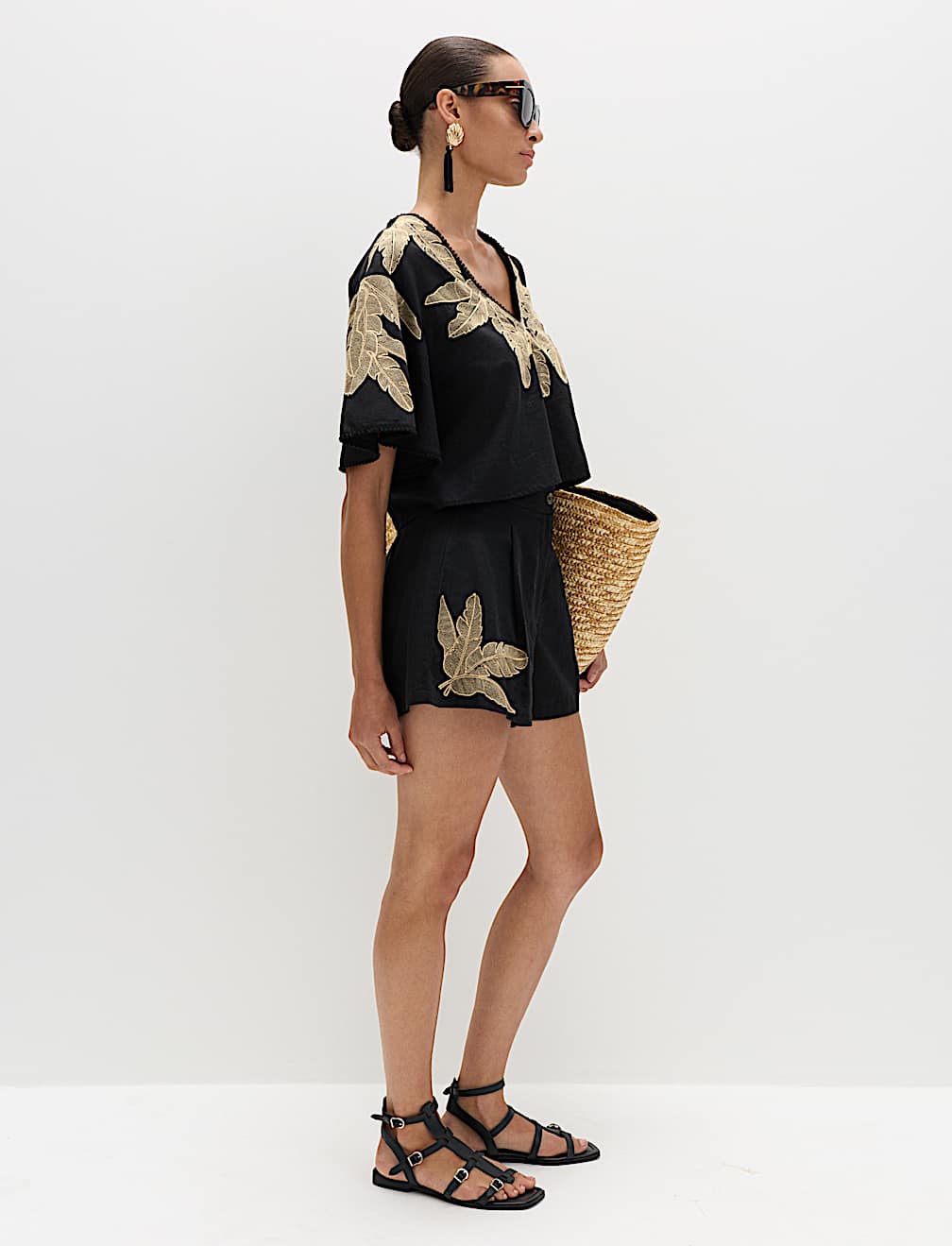 Cotton Rich Palm Embroidered Beach Shorts