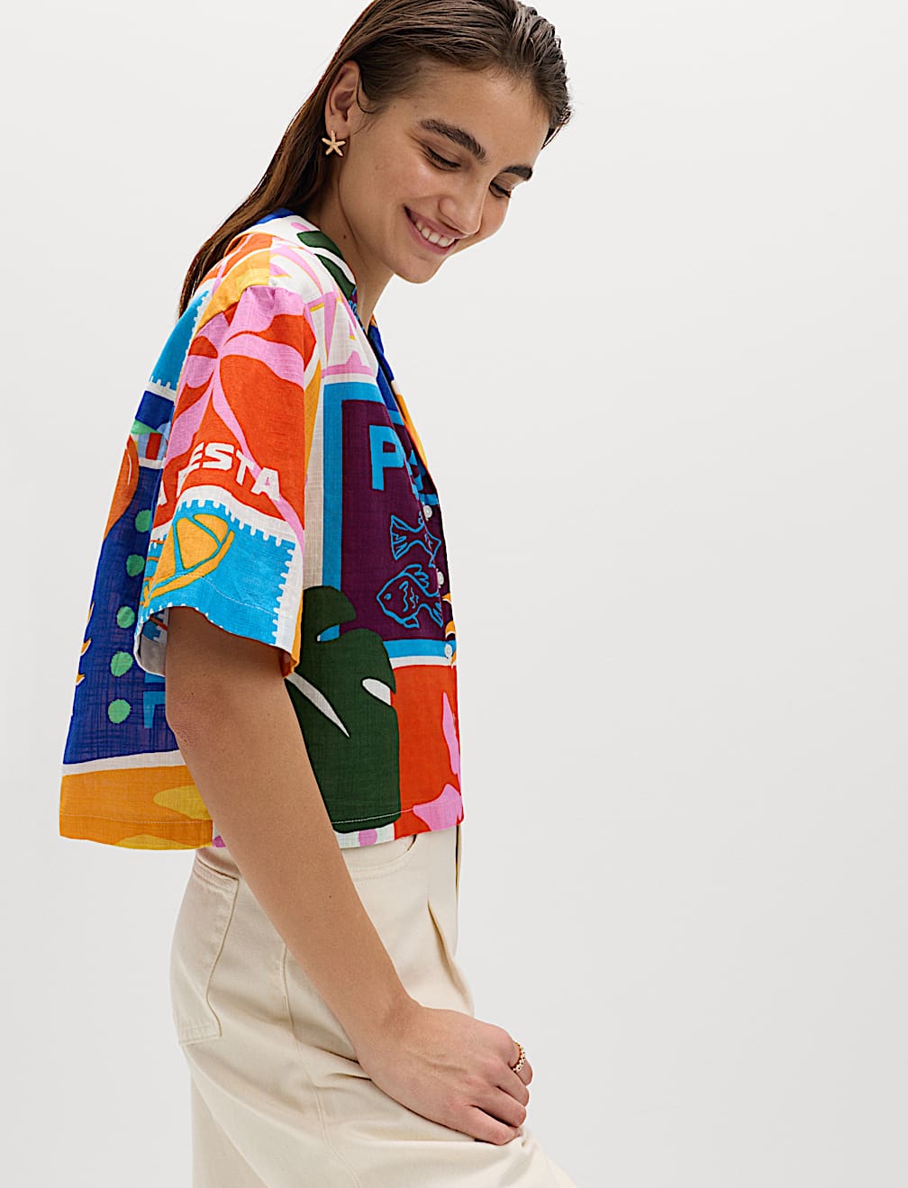 Pure Cotton Printed Short Sleeve Beach Shirt