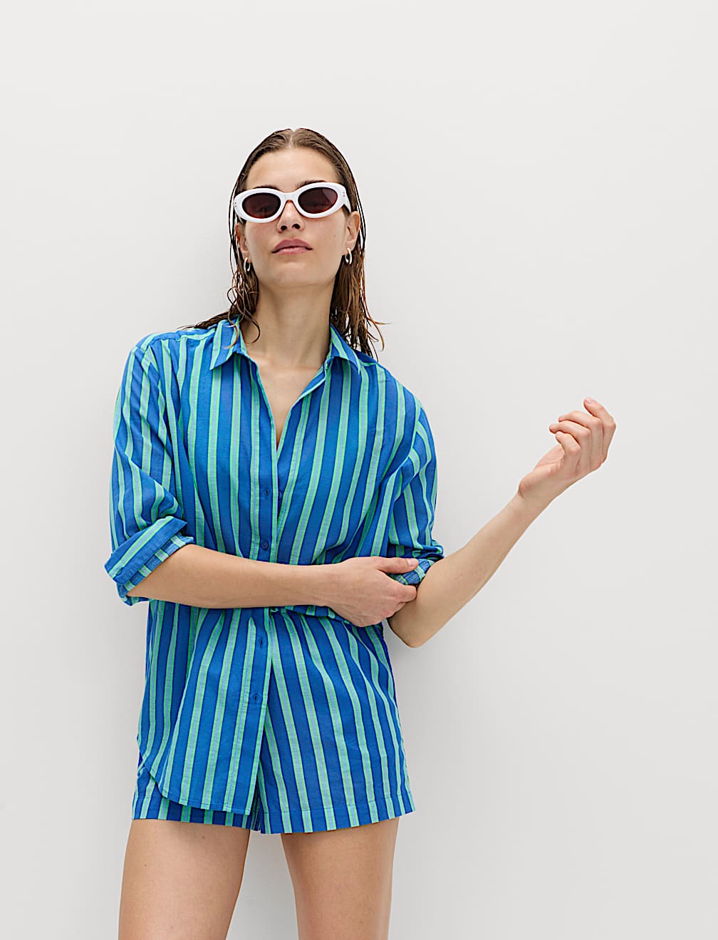 Pure Cotton Striped Long Sleeve Beach Shirt