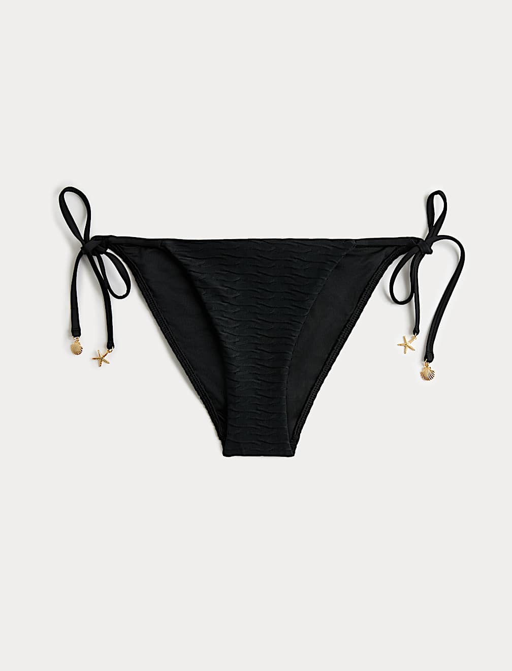 Textured Tie Side Trim Detail High Leg Bikini Bottoms