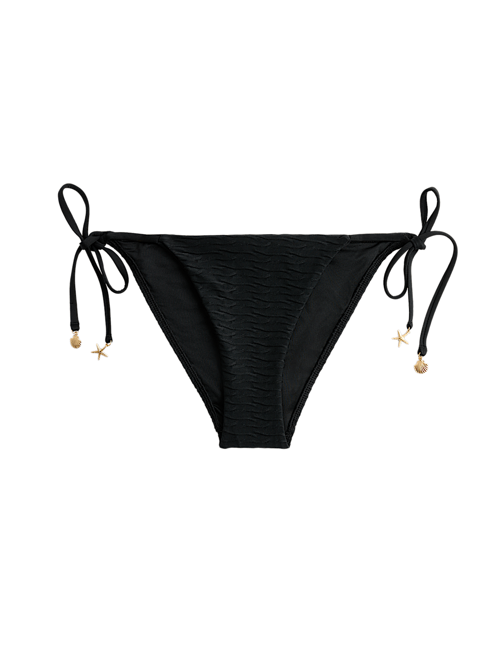Textured Tie Side Trim Detail High Leg Bikini Bottoms