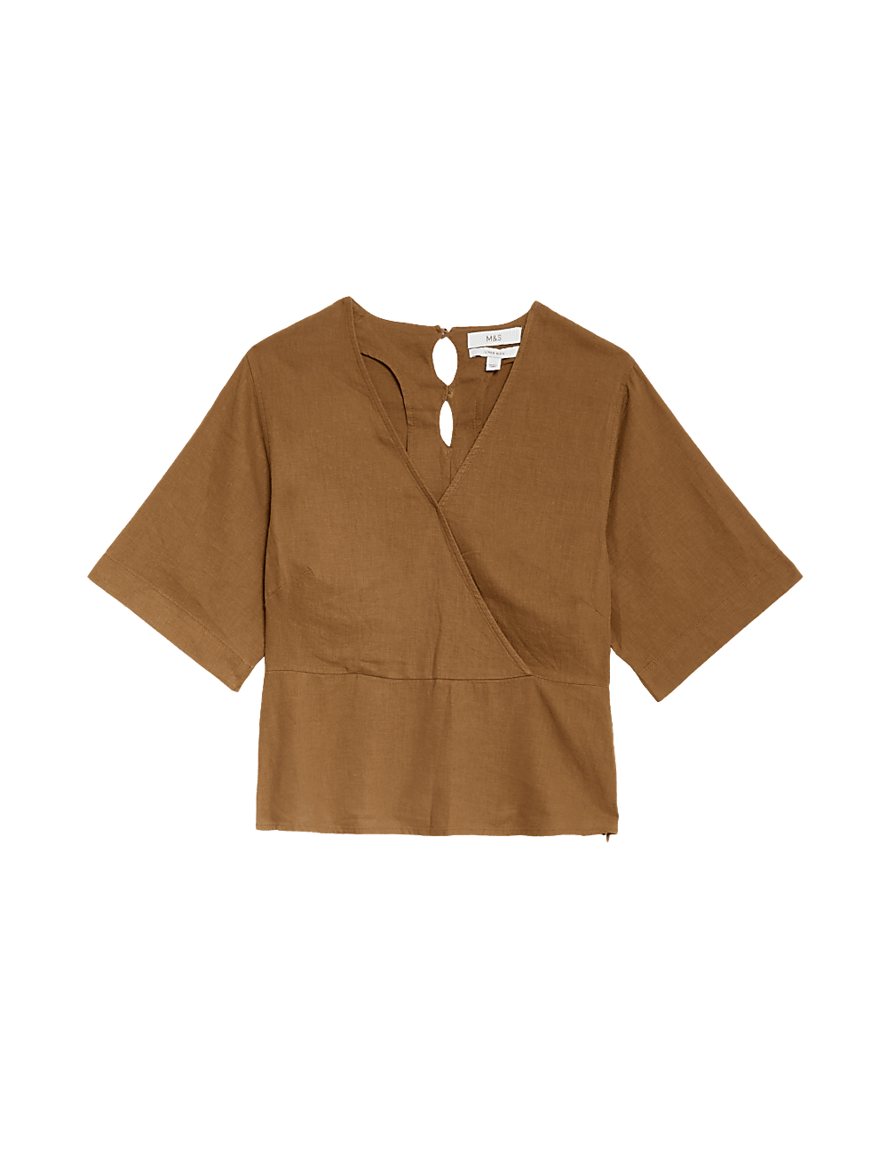 Linen Rich V Neck Kimono Sleeve Blouse