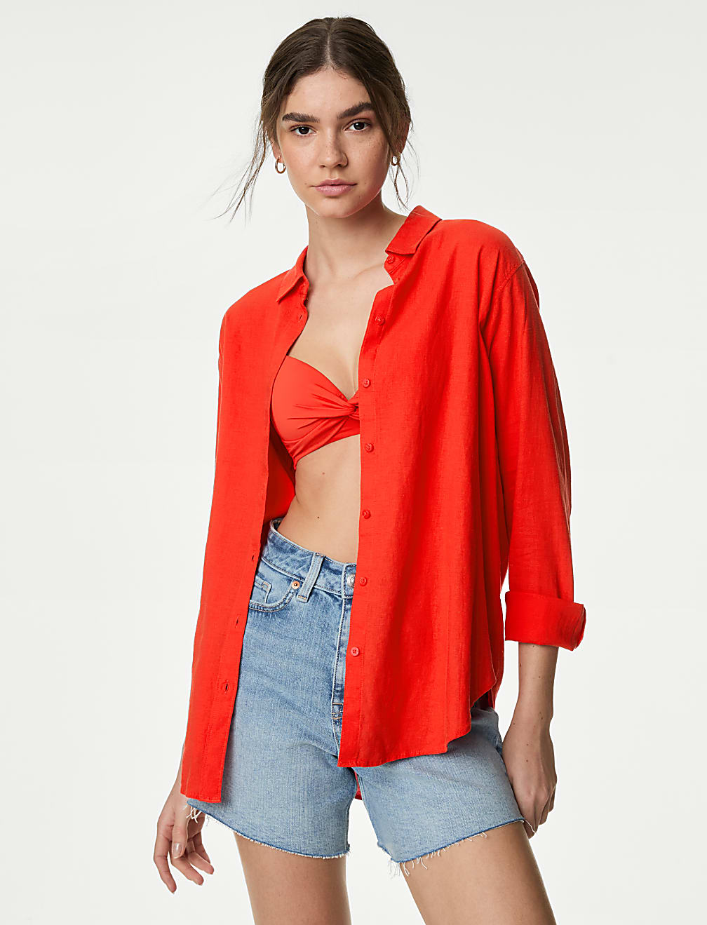 Linen Blend Collared Relaxed Shirt