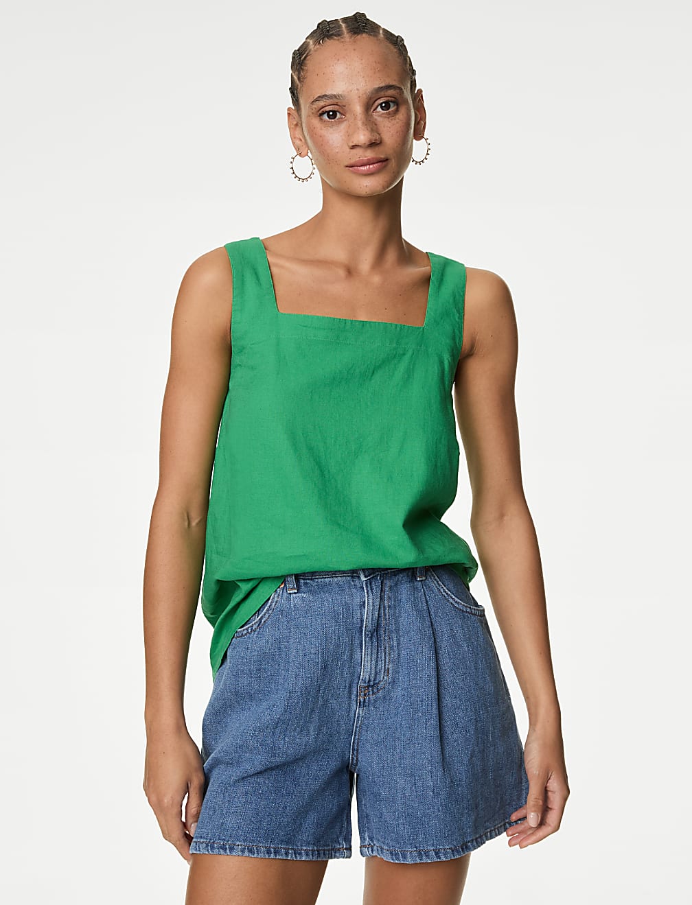 Linen Rich Square Neck Tank Top