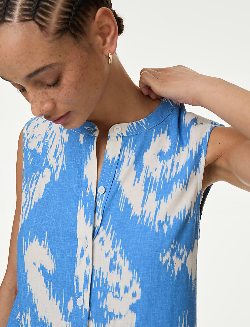 Linen Rich Printed Button Through Shirt