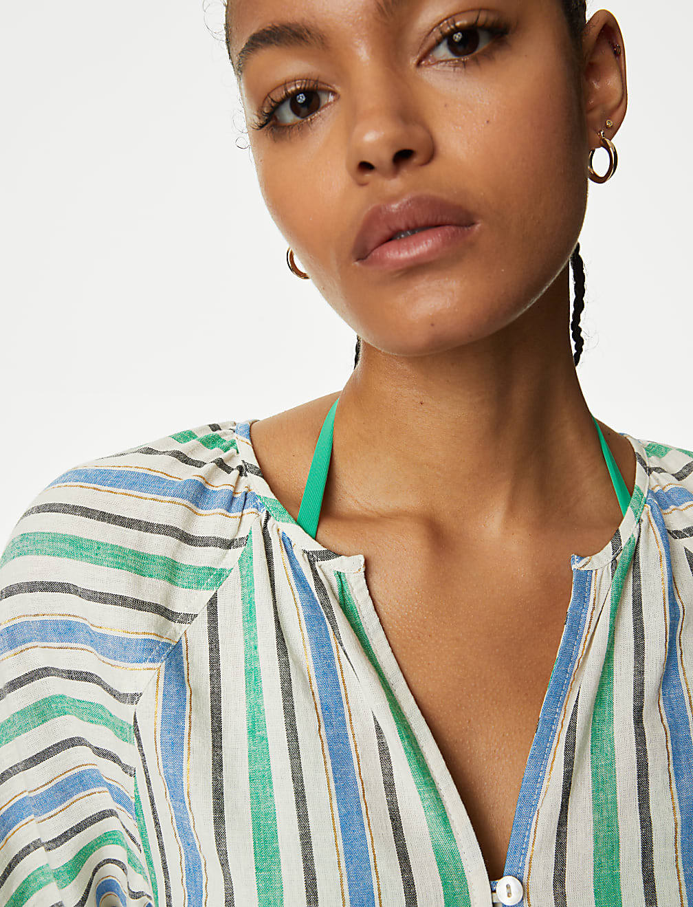 Linen Blend Striped Blouse