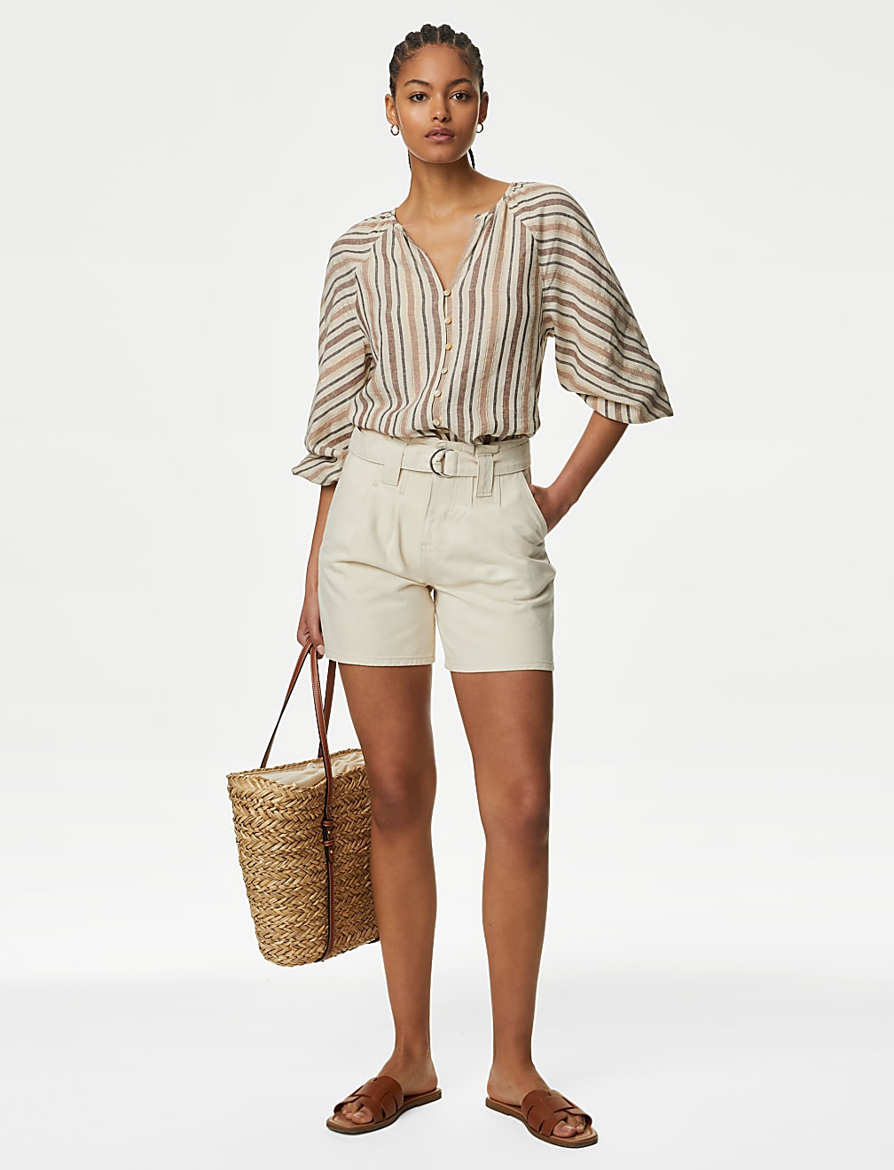 Linen Blend Striped Blouse