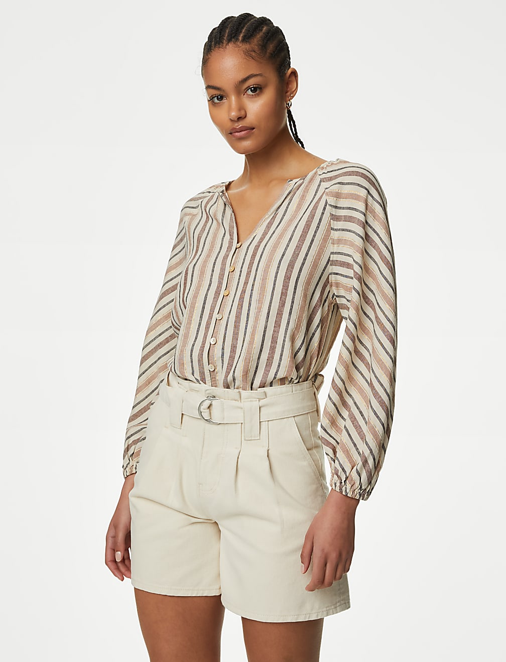 Linen Blend Striped Blouse