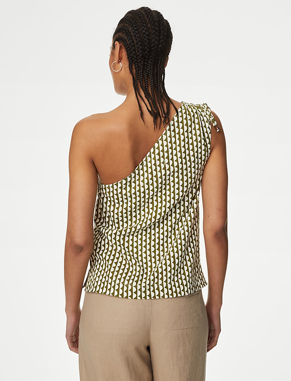 Linen Rich Printed One Shoulder Top
