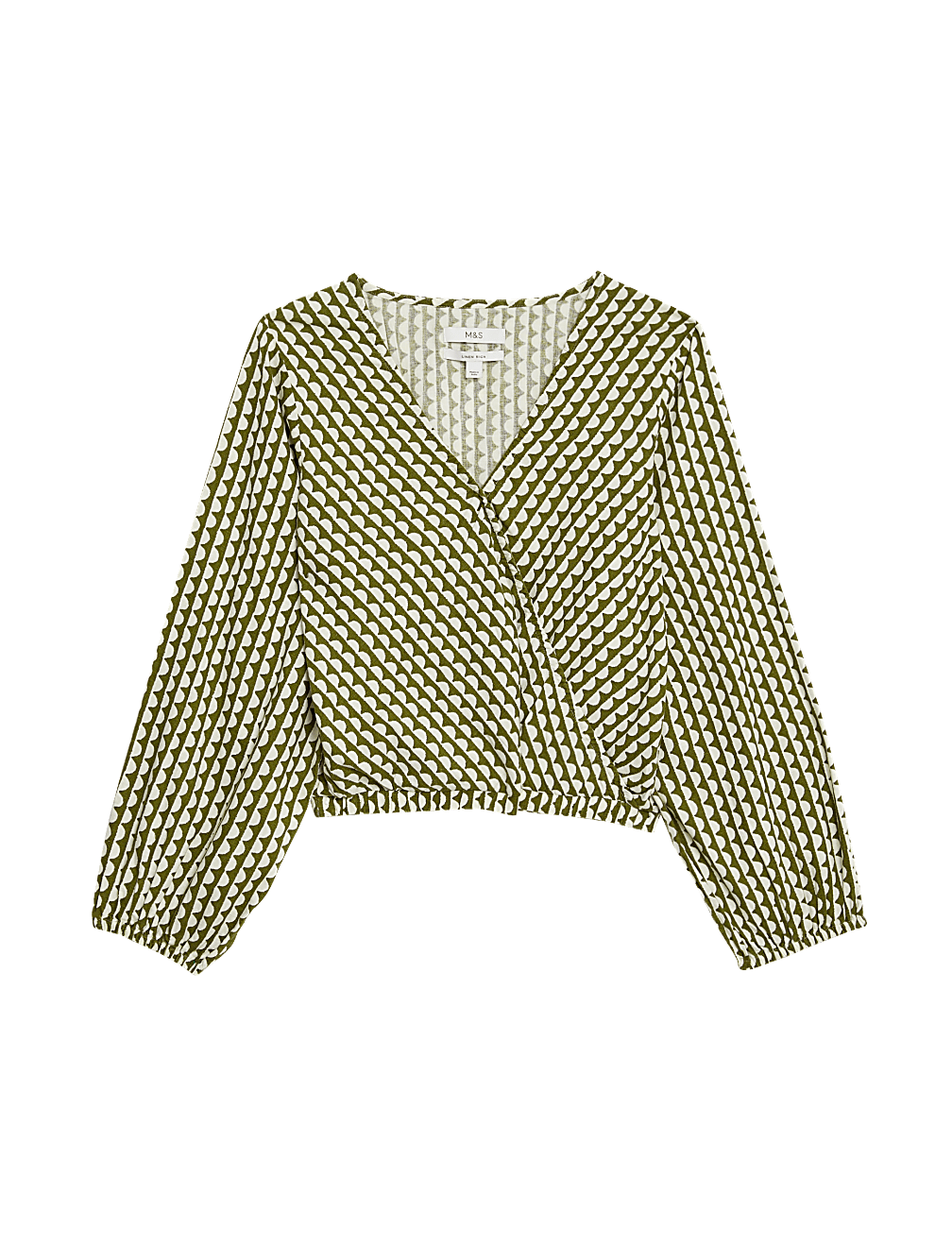 Linen Rich Printed V-Neck Wrap Top
