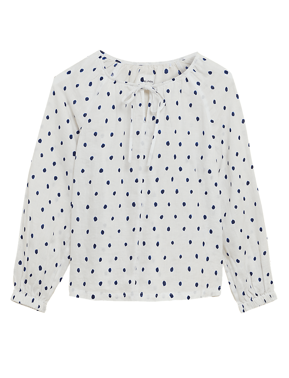Pure Linen Polka Dot Long Sleeve Top