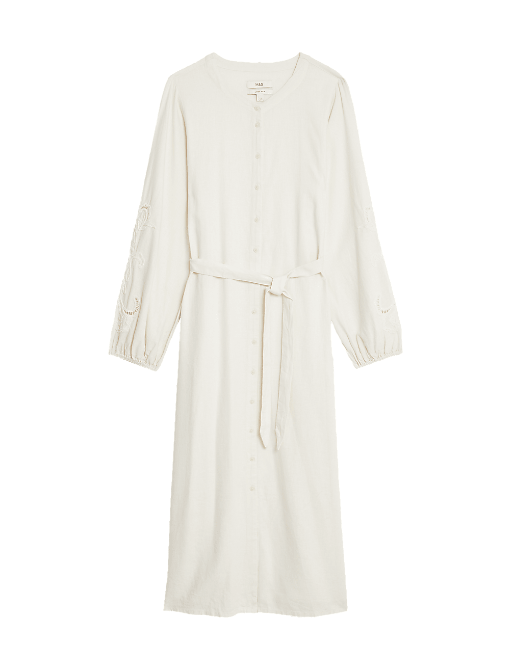Linen Rich Embroidered Midi Shirt Dress