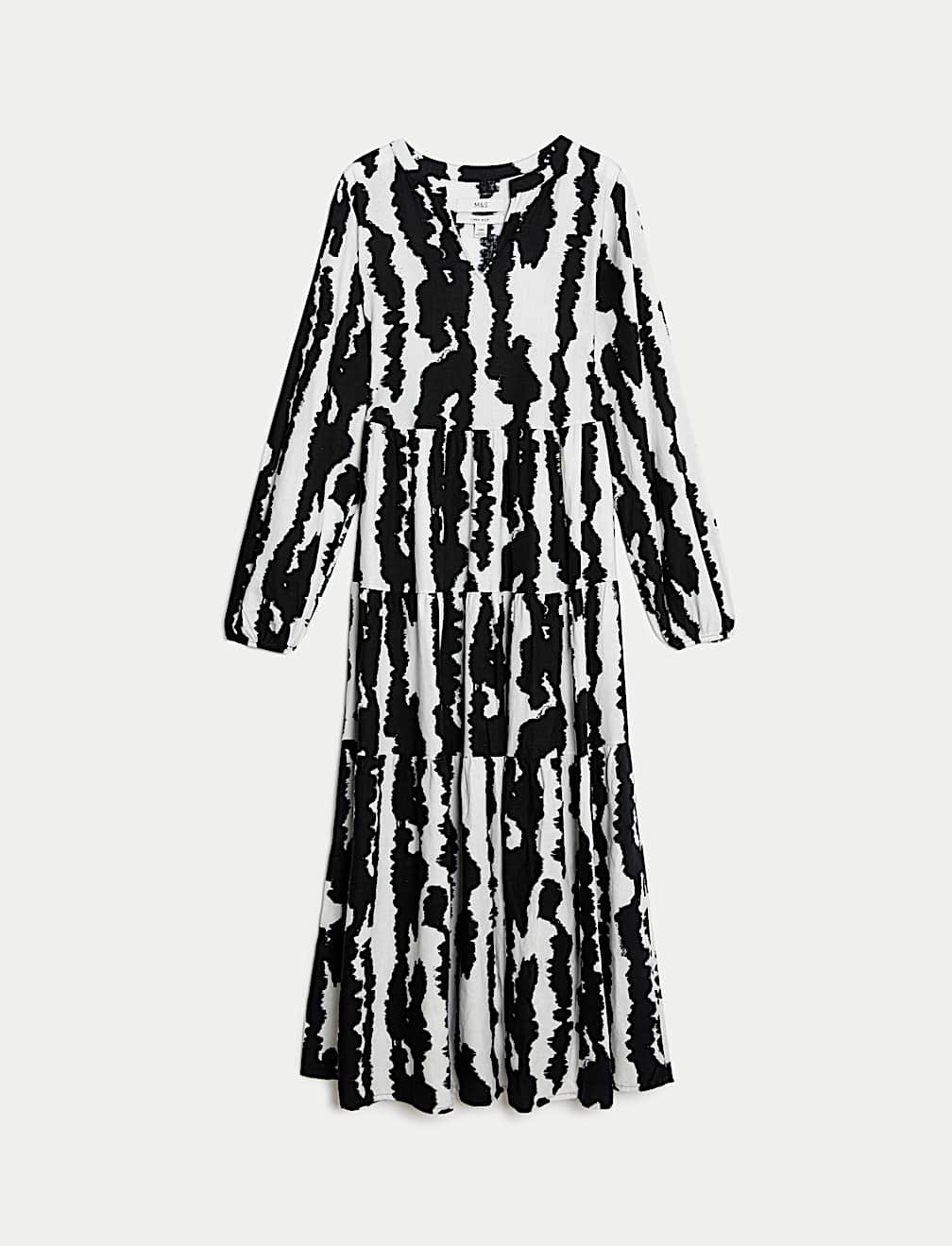 Linen Rich Printed V-Neck Midaxi Dress