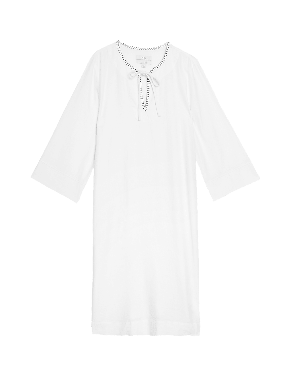 Linen Rich Tie Neck Knee Length Shift Dress