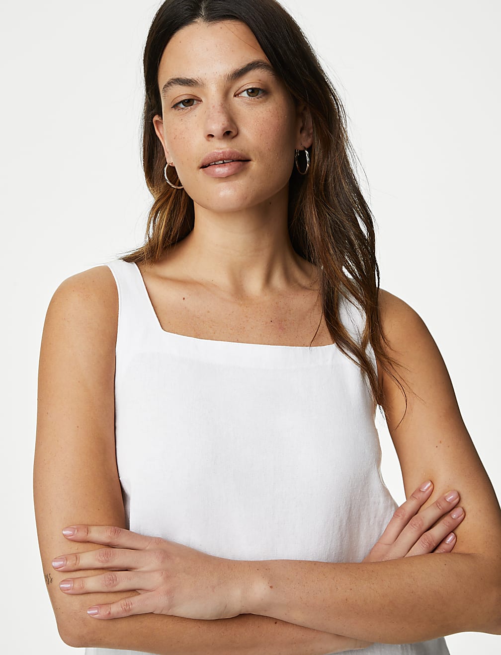 Linen Rich Square Neck Mini Shift Dress