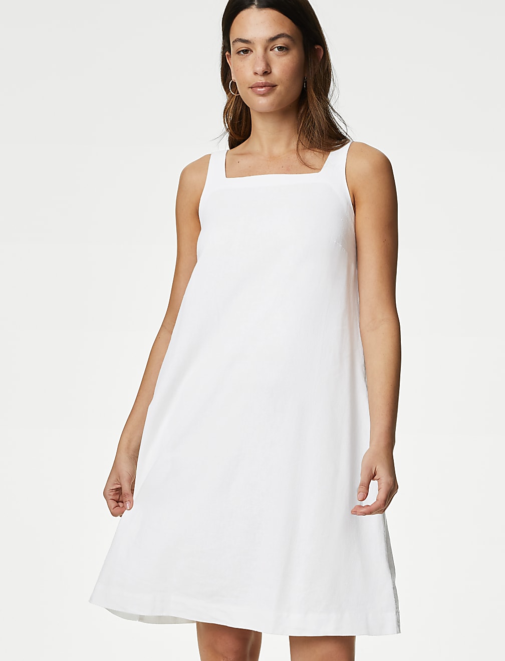 Linen Rich Square Neck Mini Shift Dress