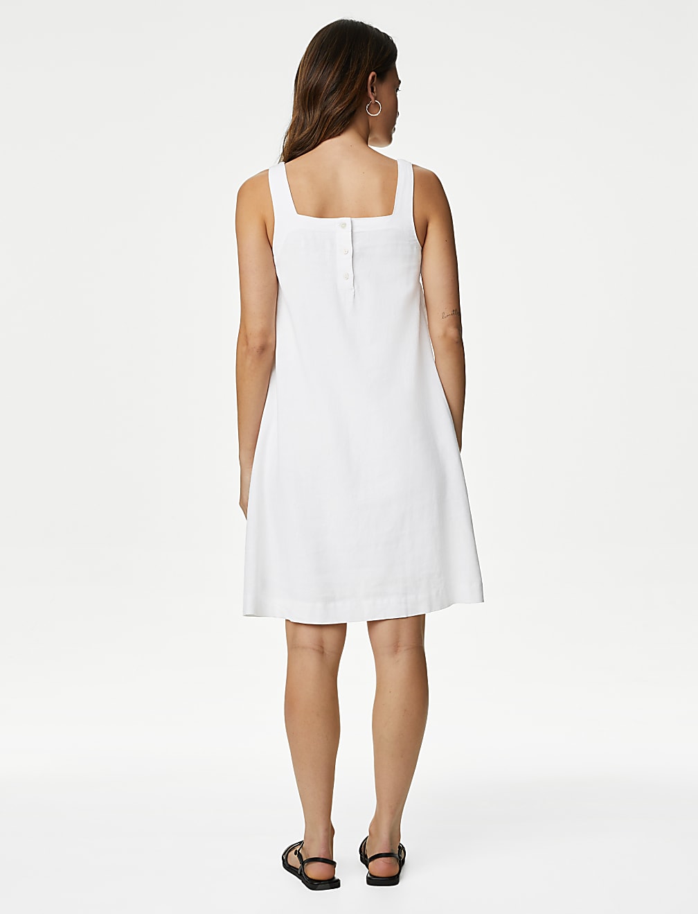 Linen Rich Square Neck Mini Shift Dress