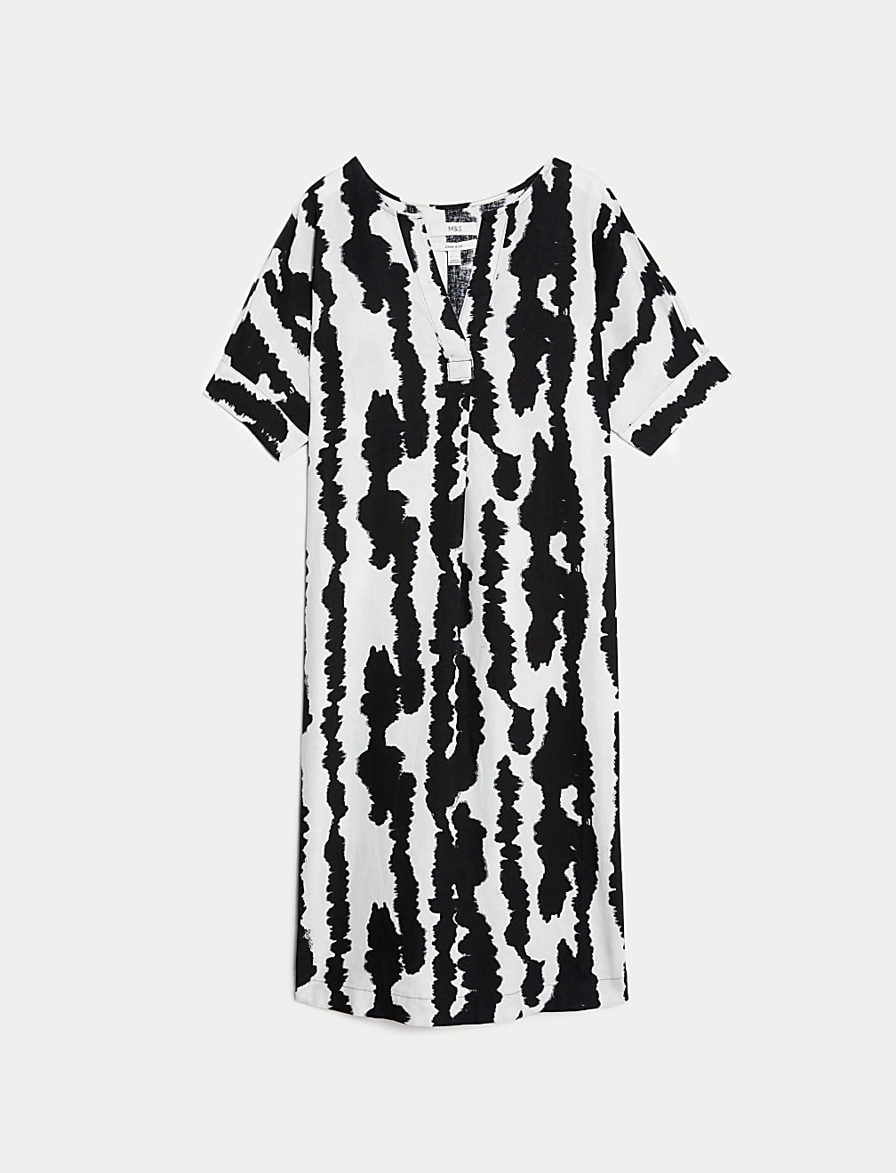 Linen Rich Printed V-Neck Shift Dress