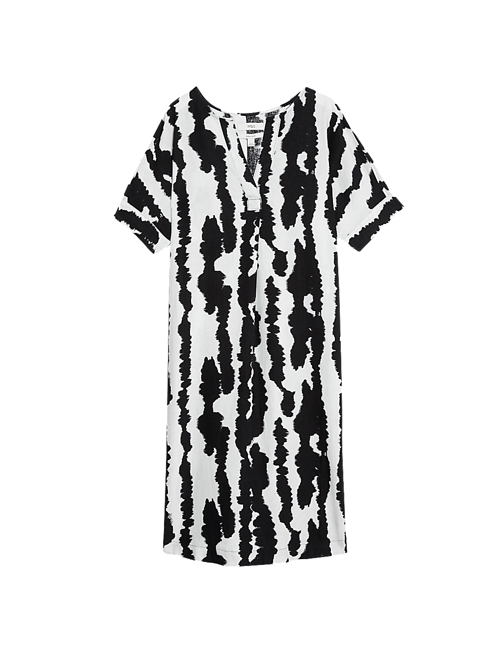 Linen Rich Printed V-Neck Shift Dress