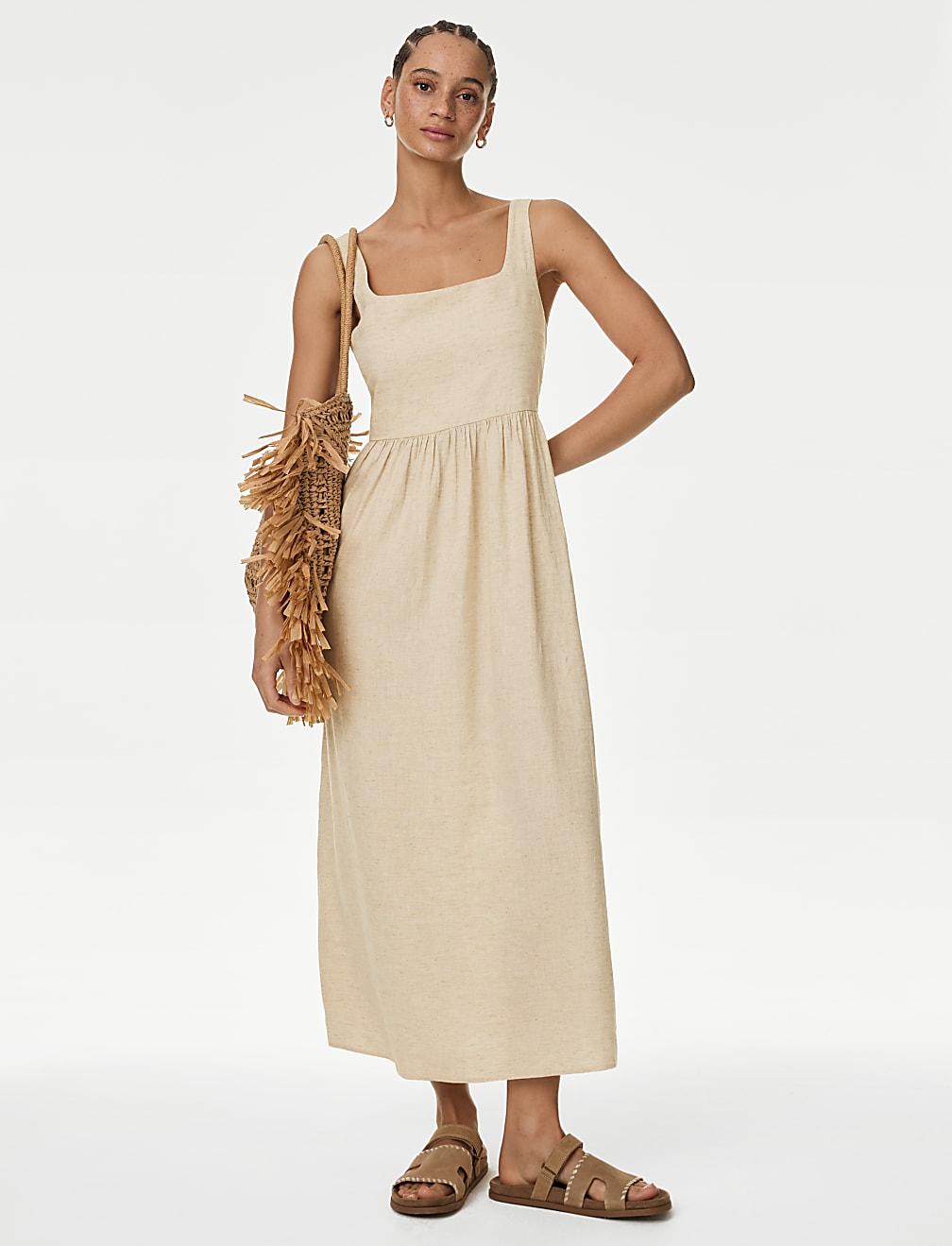 Linen Blend Midaxi Swing Dress