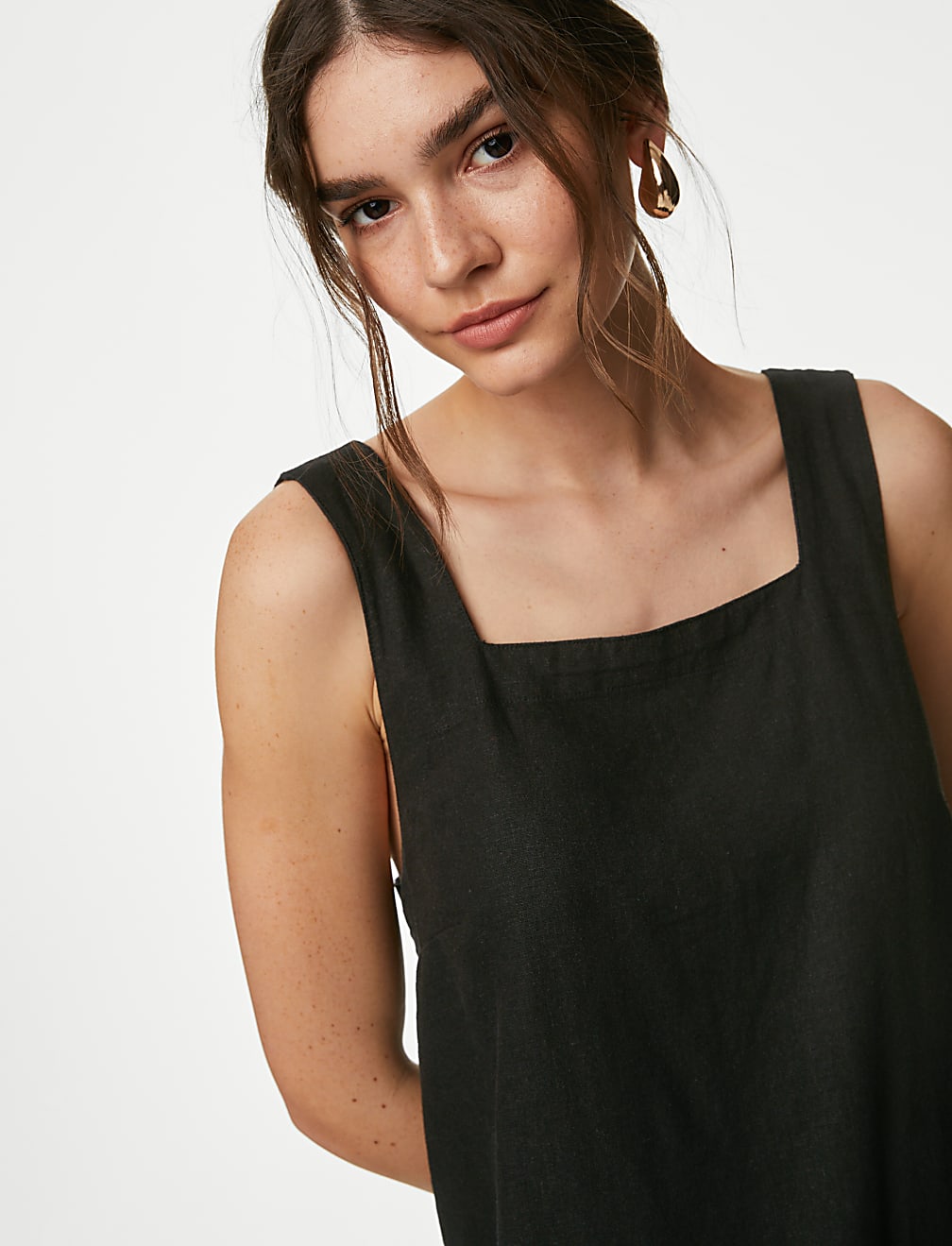 Linen Rich Square Neck Midaxi Dress