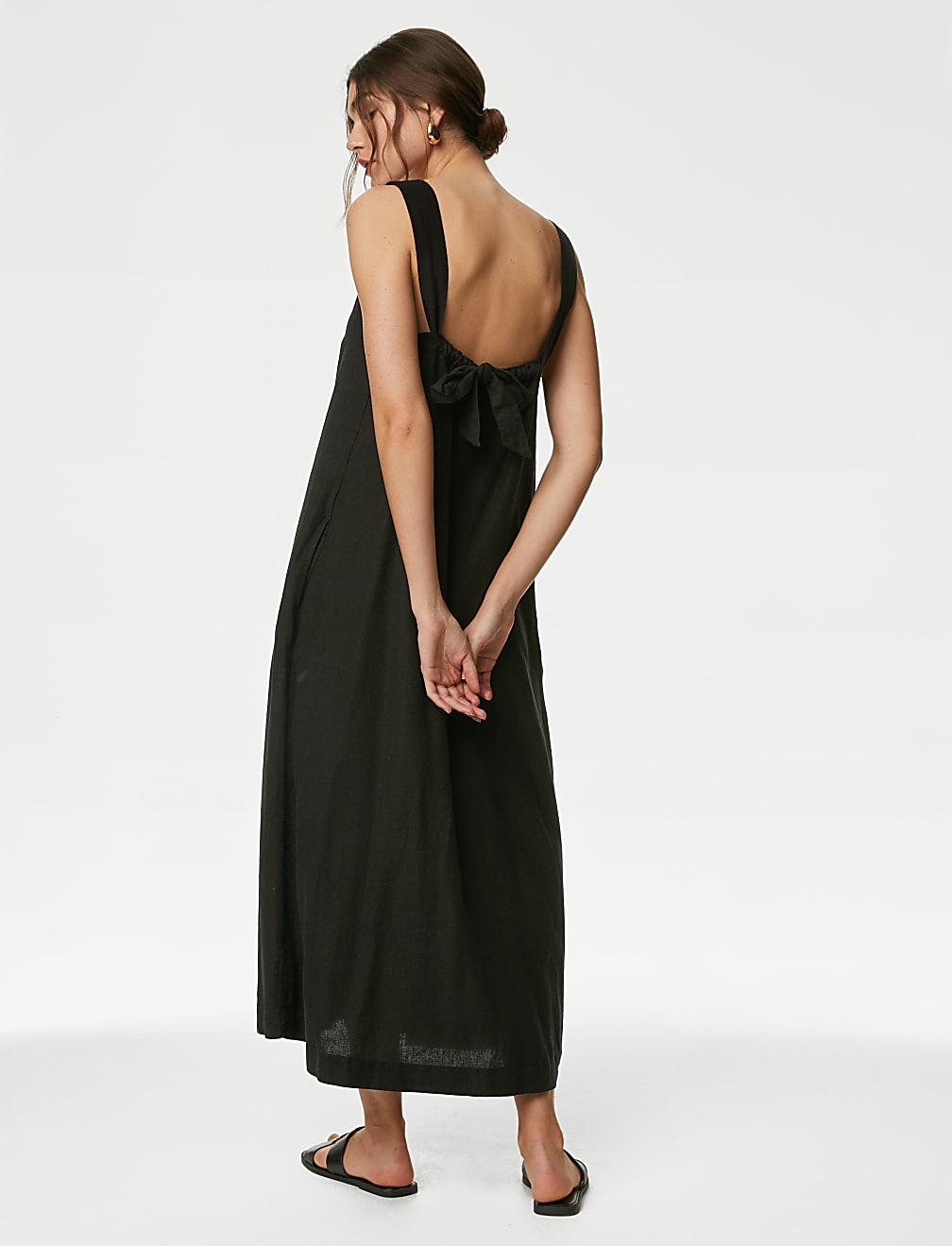 Linen Rich Square Neck Midaxi Dress