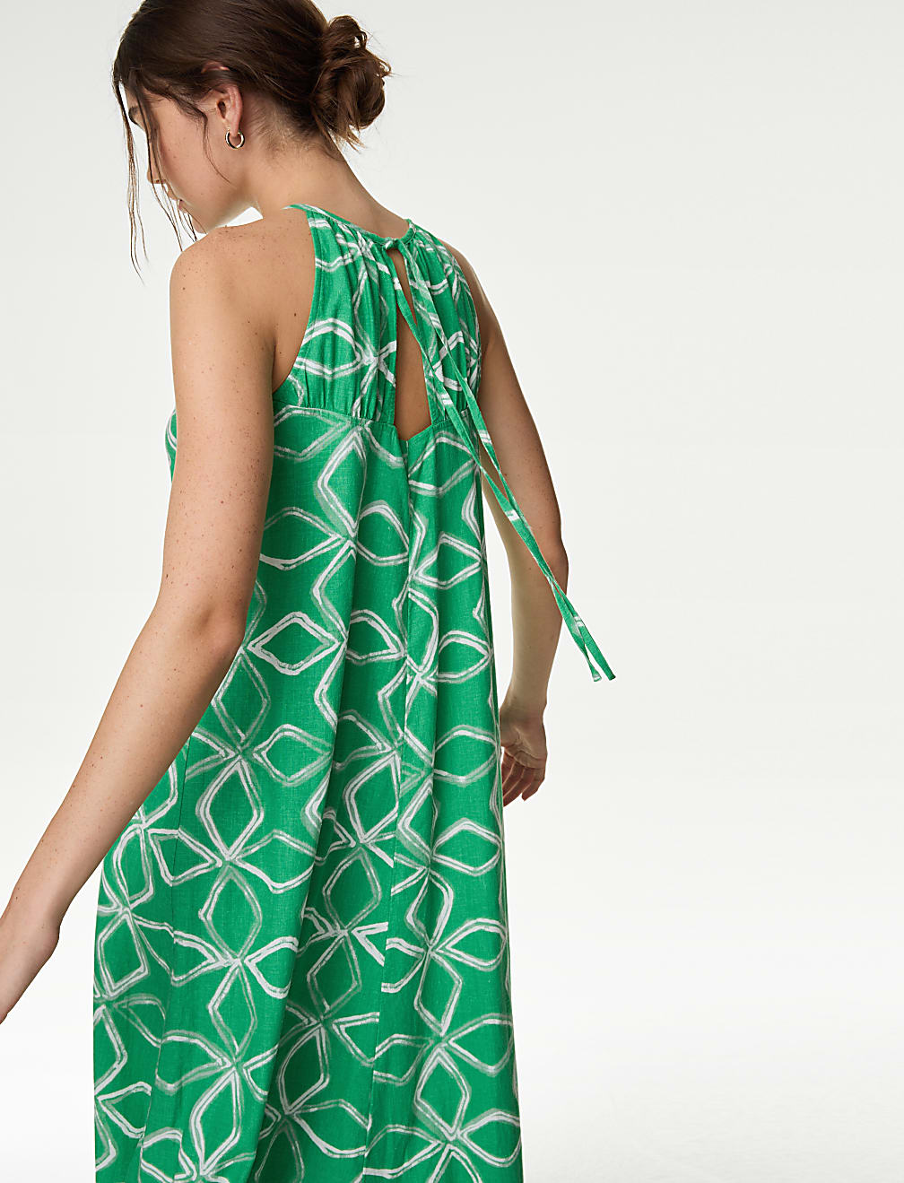 Linen Rich Printed Halter Neck Maxi Dress