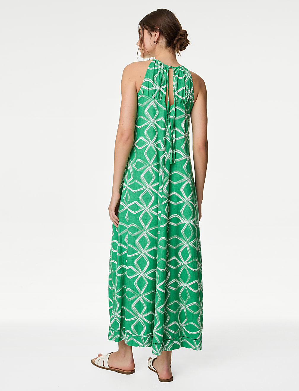 Linen Rich Printed Halter Neck Maxi Dress