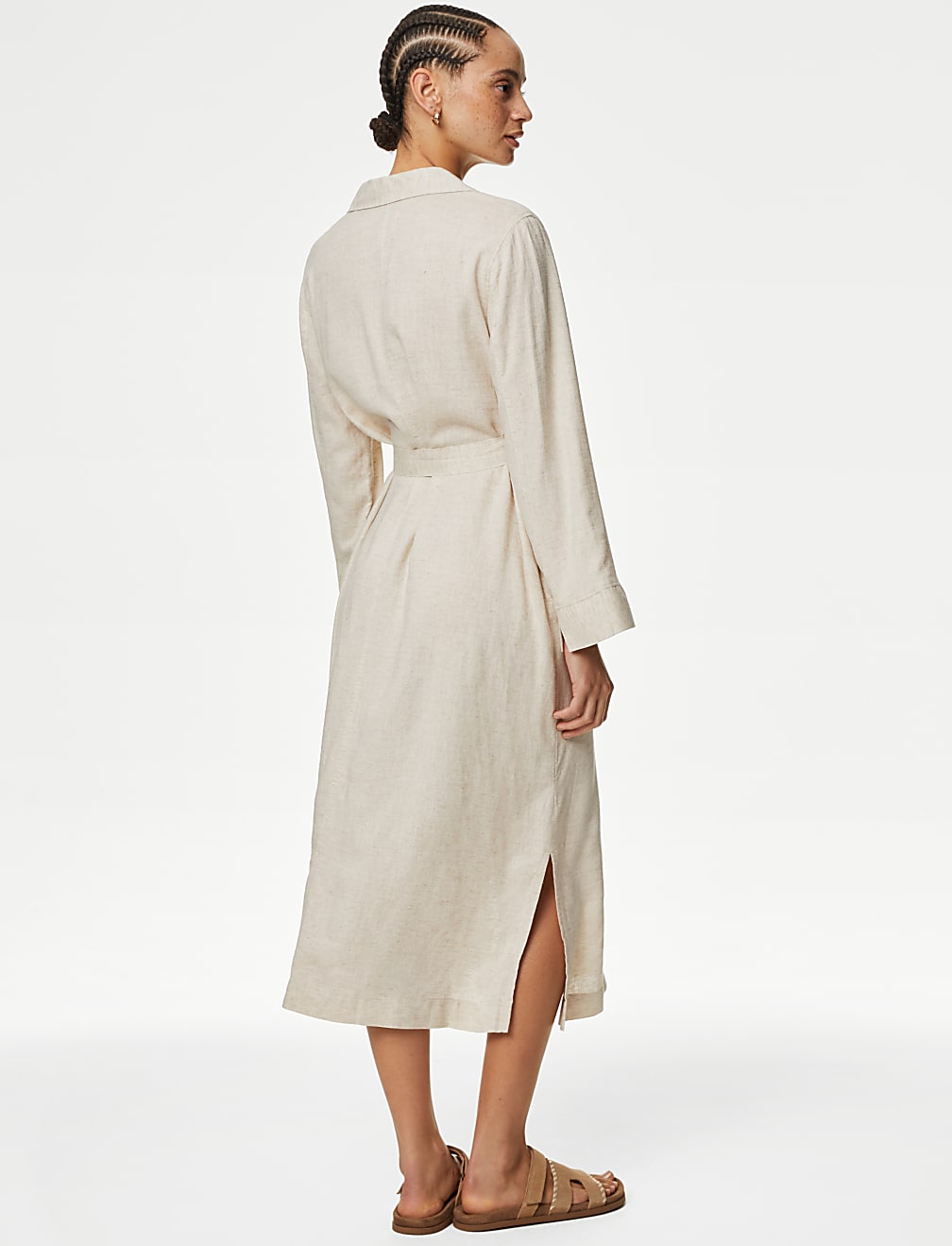 Linen Blend Midaxi Relaxed Shirt Dress