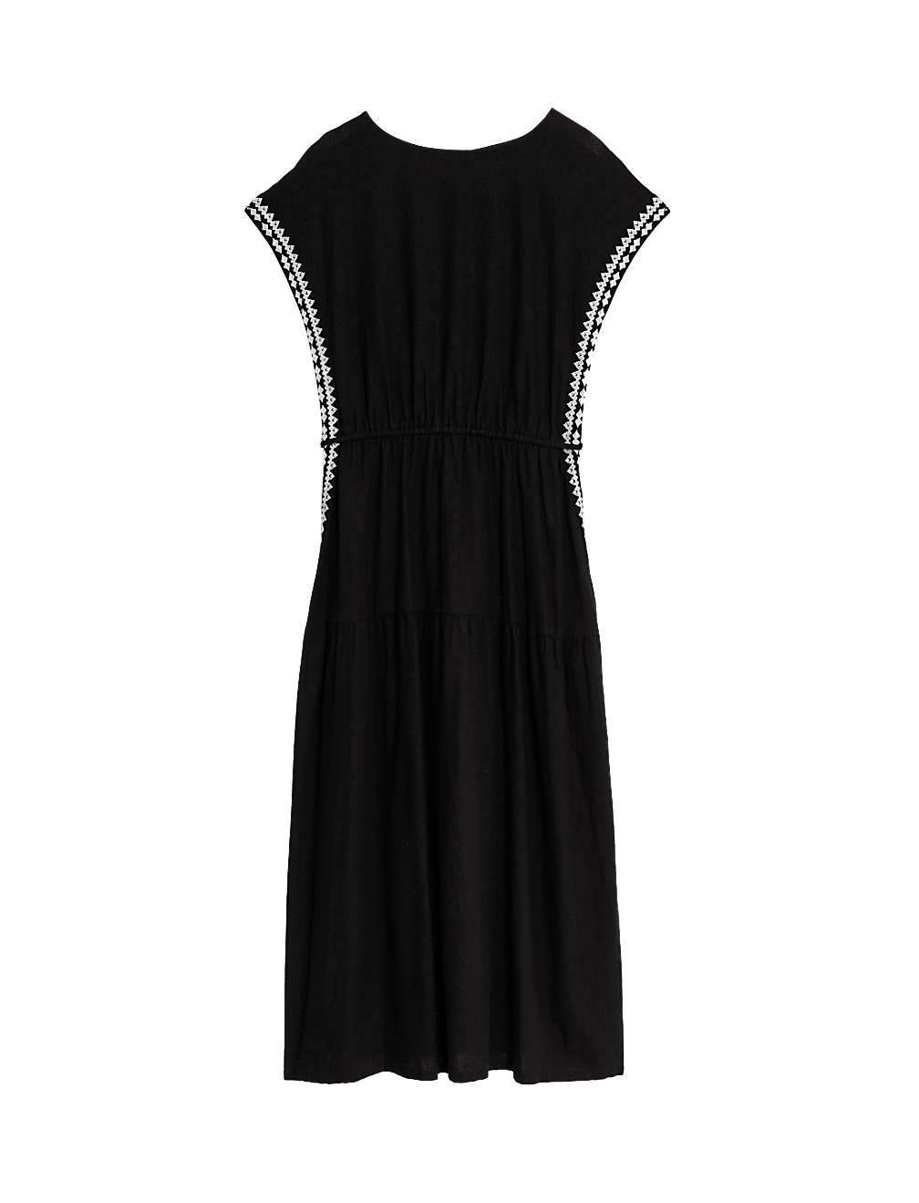 Linen Rich Embroidered Tie Waist Midi Dress