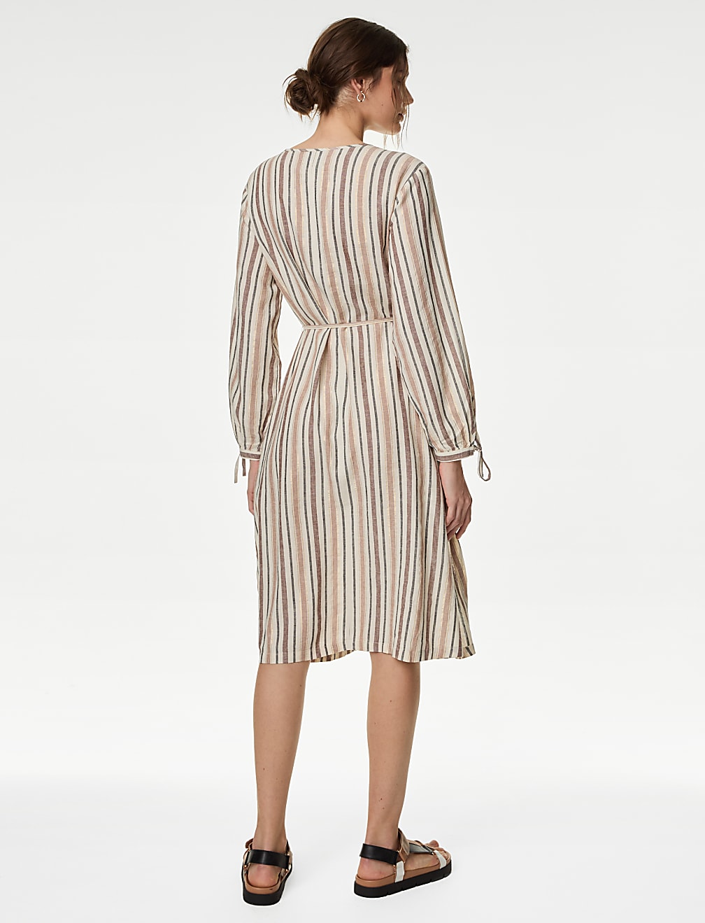 Linen Blend Striped Midi Shift Dress