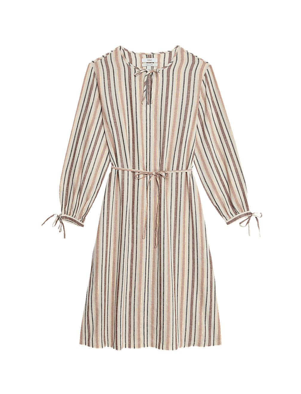 Linen Blend Striped Midi Shift Dress