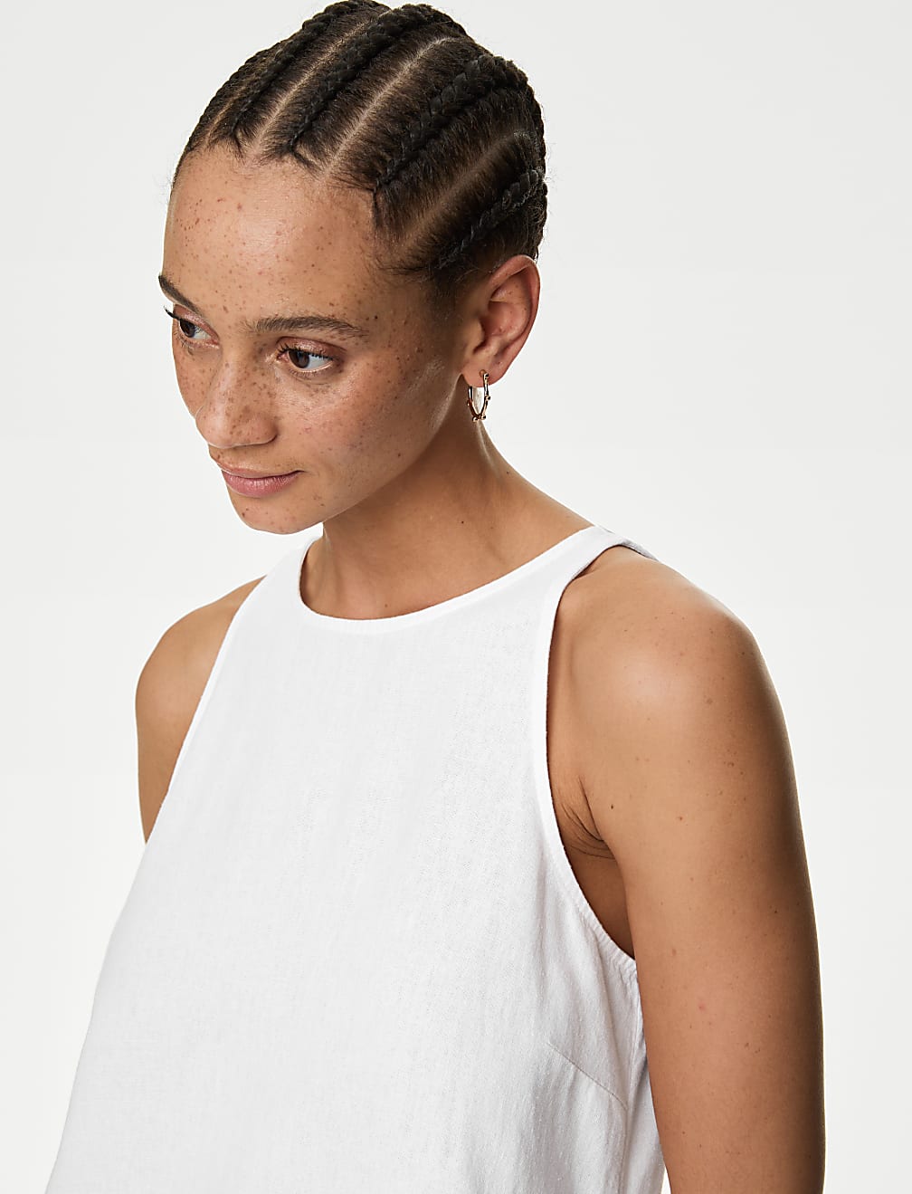 Linen Rich Round Neck Midi Slip Dress