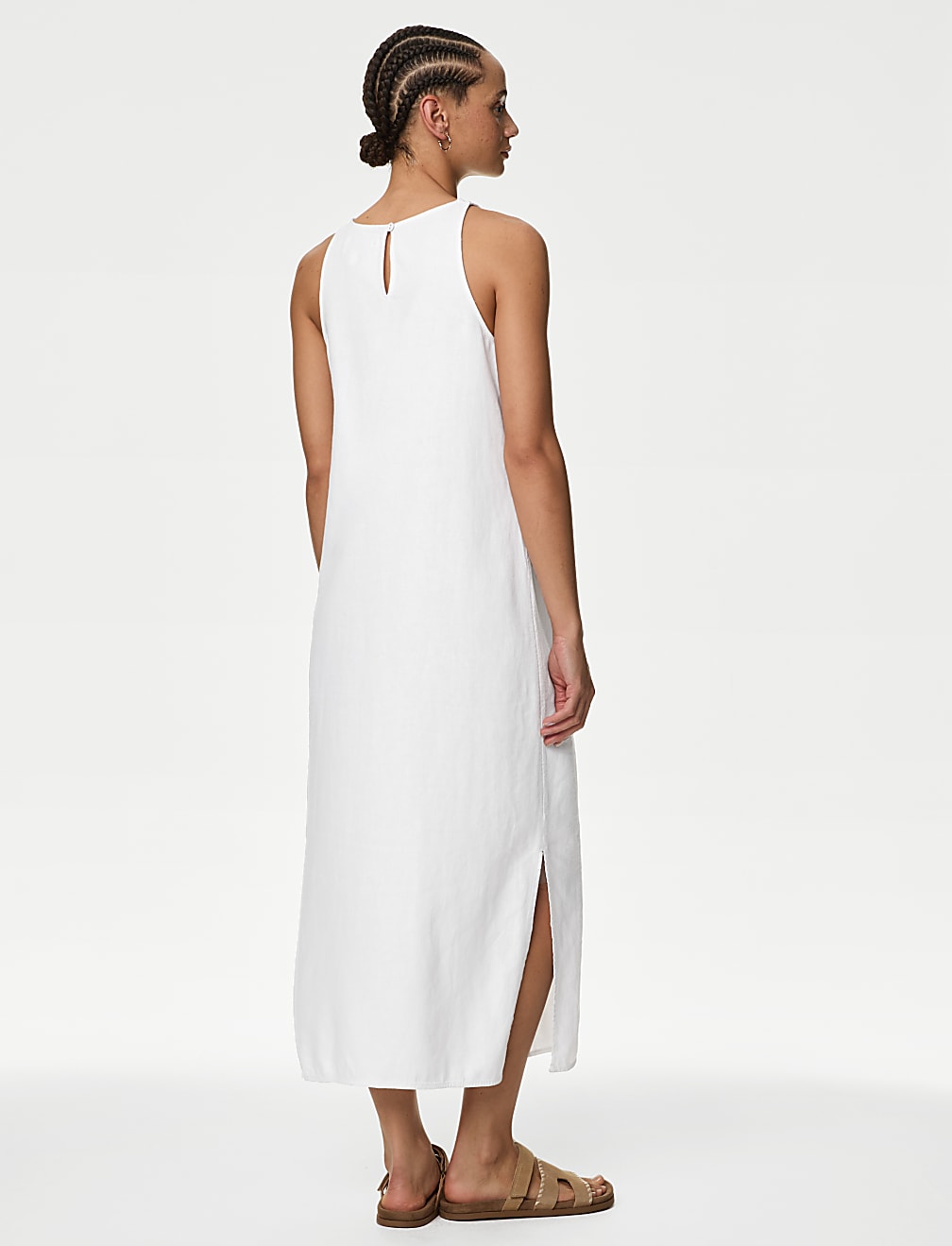 Linen Rich Round Neck Midi Slip Dress