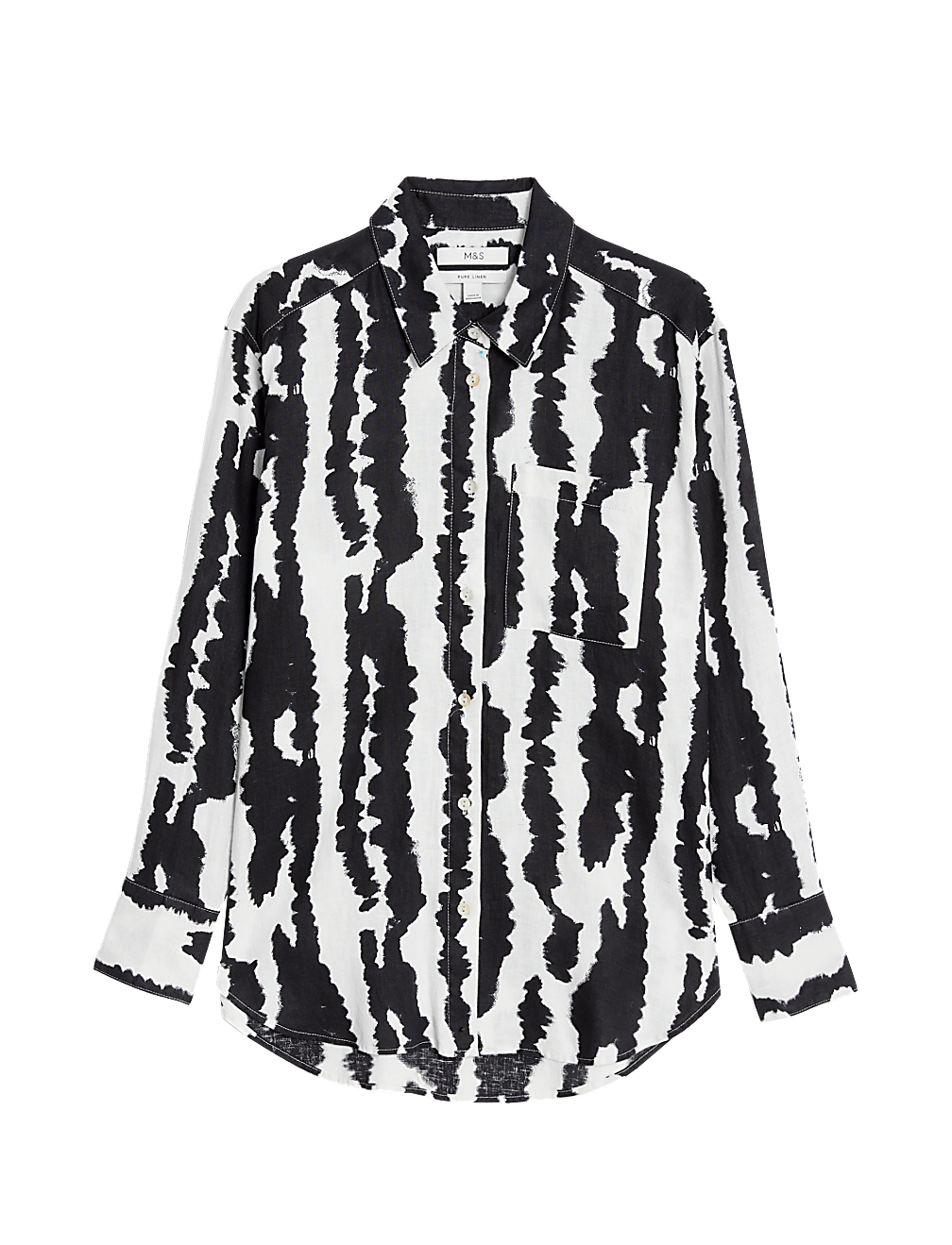 Pure Linen Printed Collared Relaxed Shirt
