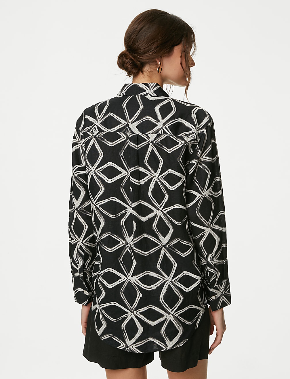 Pure Linen Printed Collared Relaxed Shirt