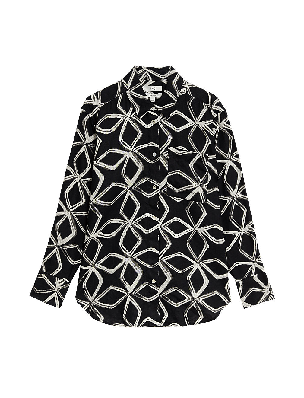 Pure Linen Printed Collared Relaxed Shirt
