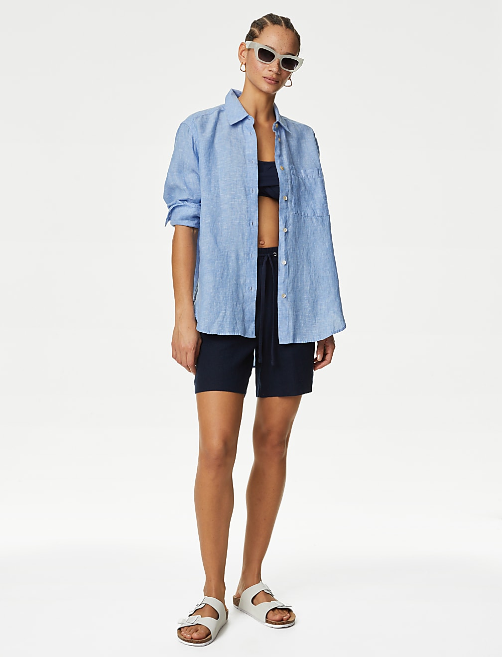Pure Linen Collared Relaxed Shirt