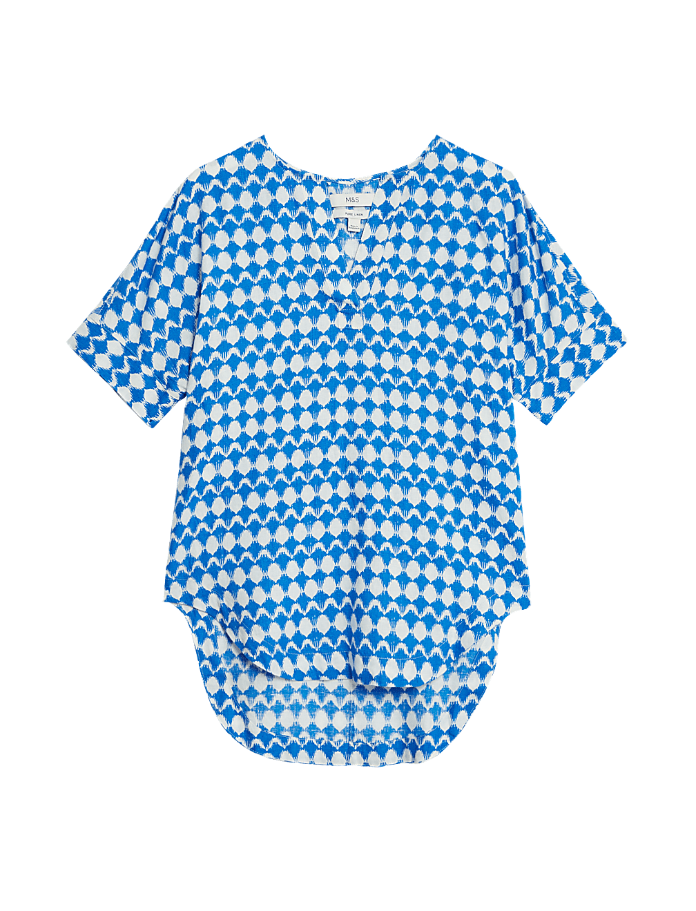 Pure Linen Printed V-Neck Popover Blouse