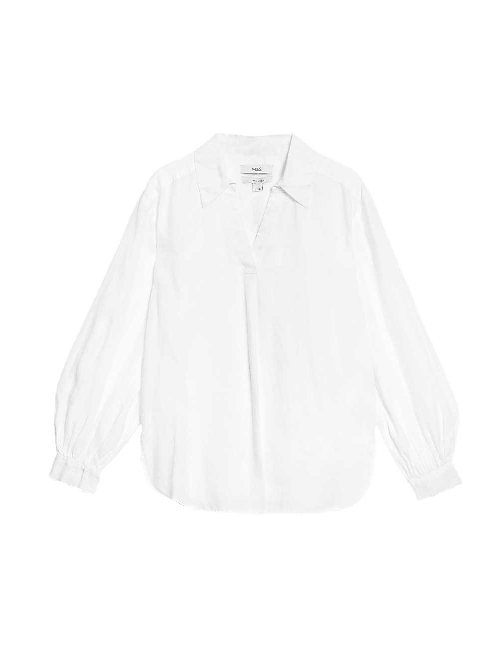 Pure Linen Collared Popover Blouse