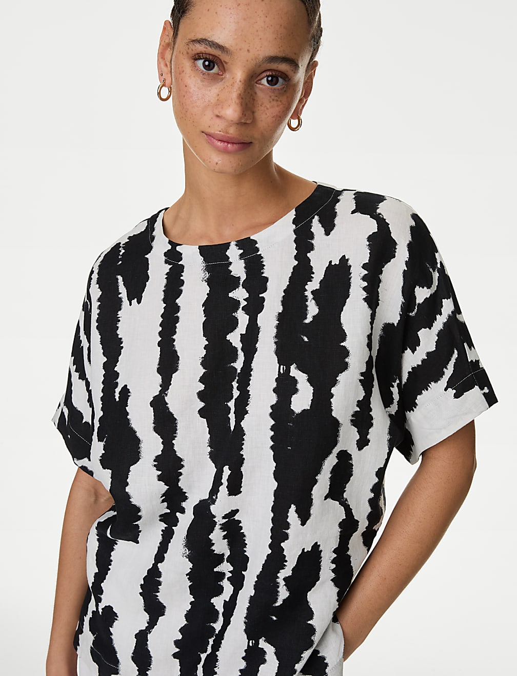 Pure Linen Printed Relaxed Blouse