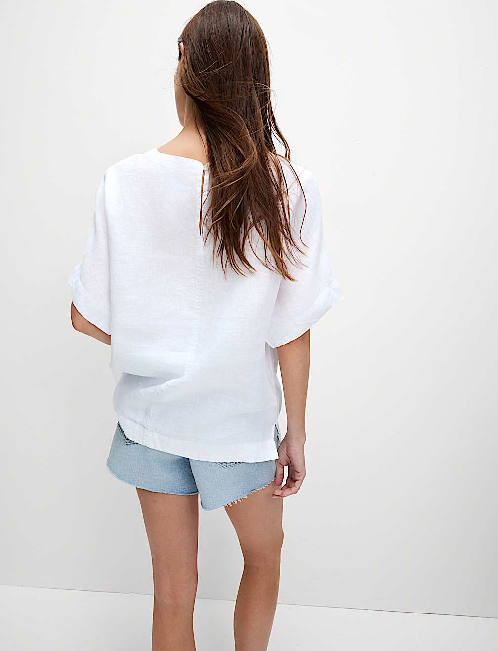 Pure Linen Round Neck Relaxed Blouse