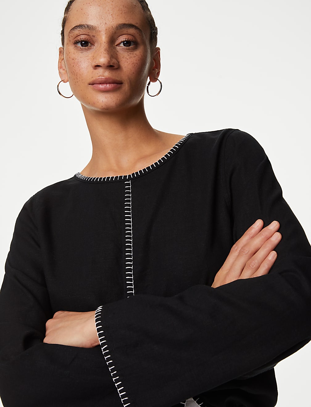 Linen Rich Tie Detail Blouse