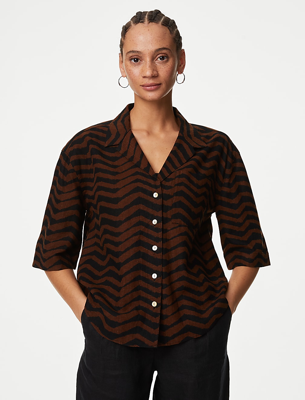 Linen Rich Printed Collared Shirt
