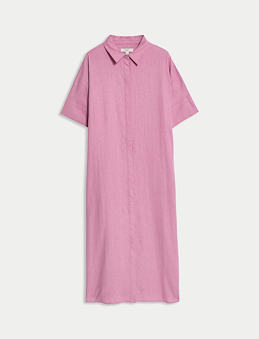 Linen Rich Collared Midi Shirt Dress